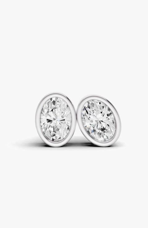 14K Gold Studs 0.5 Carat Earrings Oval Bezel
