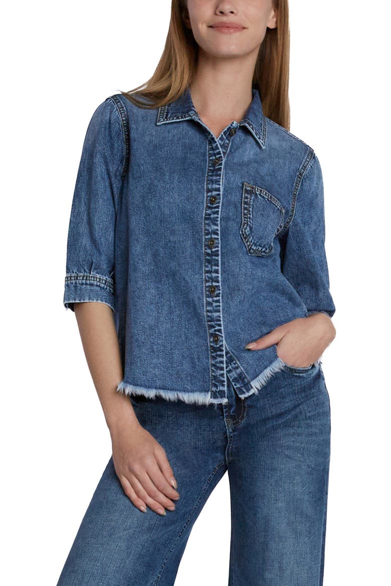 Everyday Fray Hem Denim Shirt, Alternate, color, REBECCA BLUE