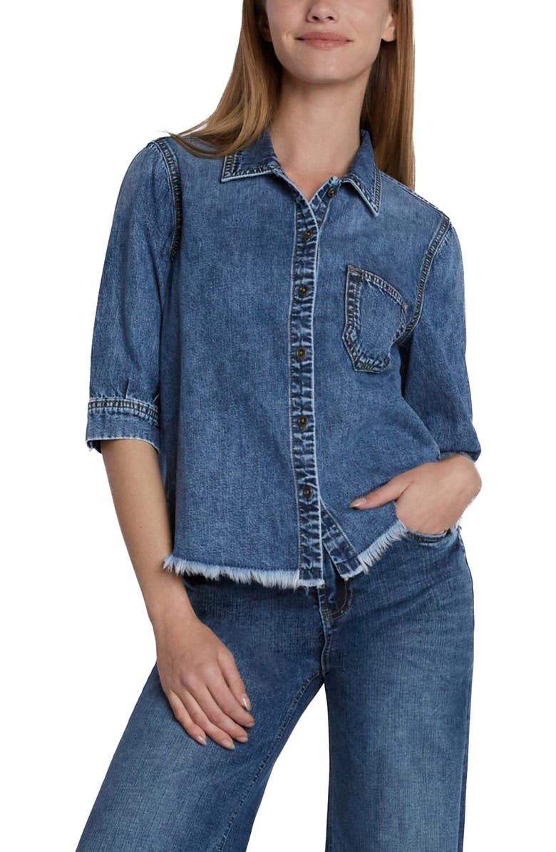 Wash Lab Denim Everyday Fray Hem Denim Shirt, Alternate, color, Rebecca Blue
