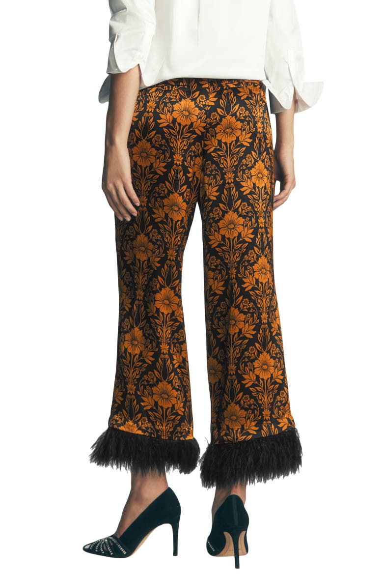 Faux Feather Trim Floral Jacquard Trousers, Alternate, color, FLOURISHING SPRIG