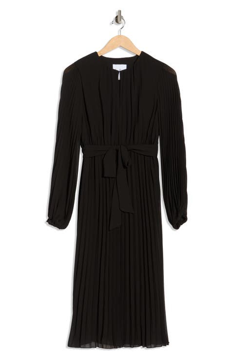 Long Sleeve Plissé Maxi Dress