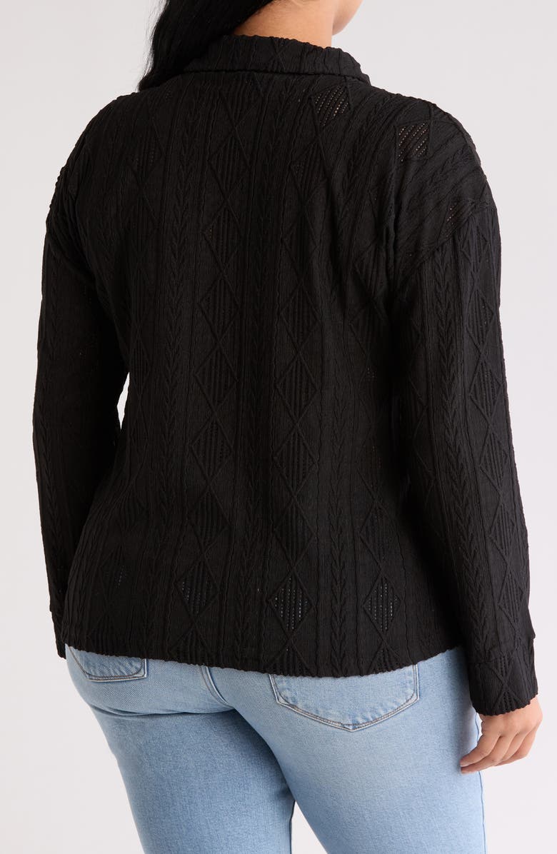 Forgotten Grace Crochet Long Sleeve Button Front Blouse, Alternate, color, Black