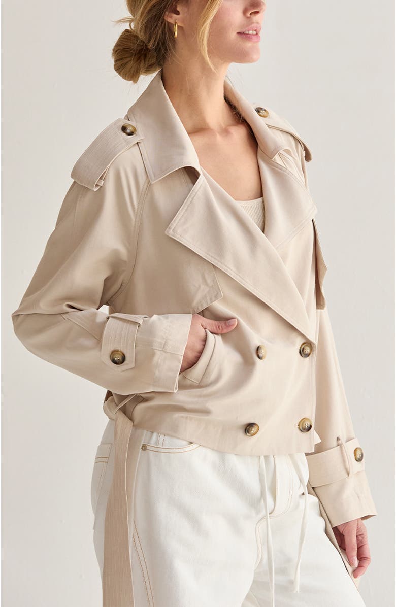 CRESCENT Double Breasted Crop Trench Coat, Alternate, color, Bone