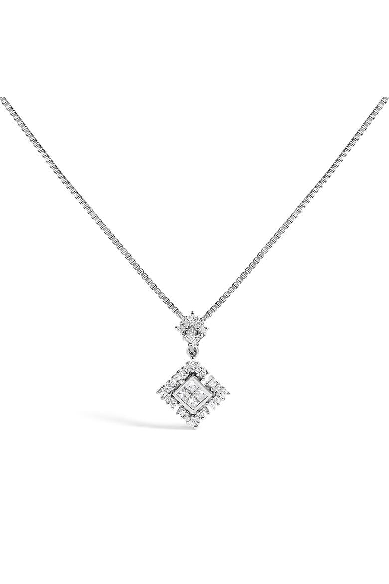 10K White Gold Princess Cut Diamond Geometric Pendant Necklace, Main, color, White Gold
