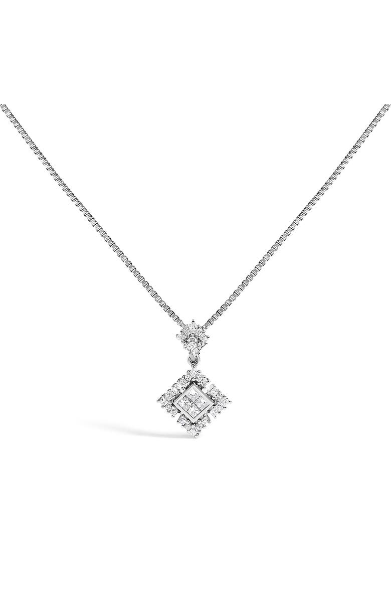 Haus of Brilliance 10K White Gold Princess Cut Diamond Geometric Pendant Necklace, Main, color, White Gold
