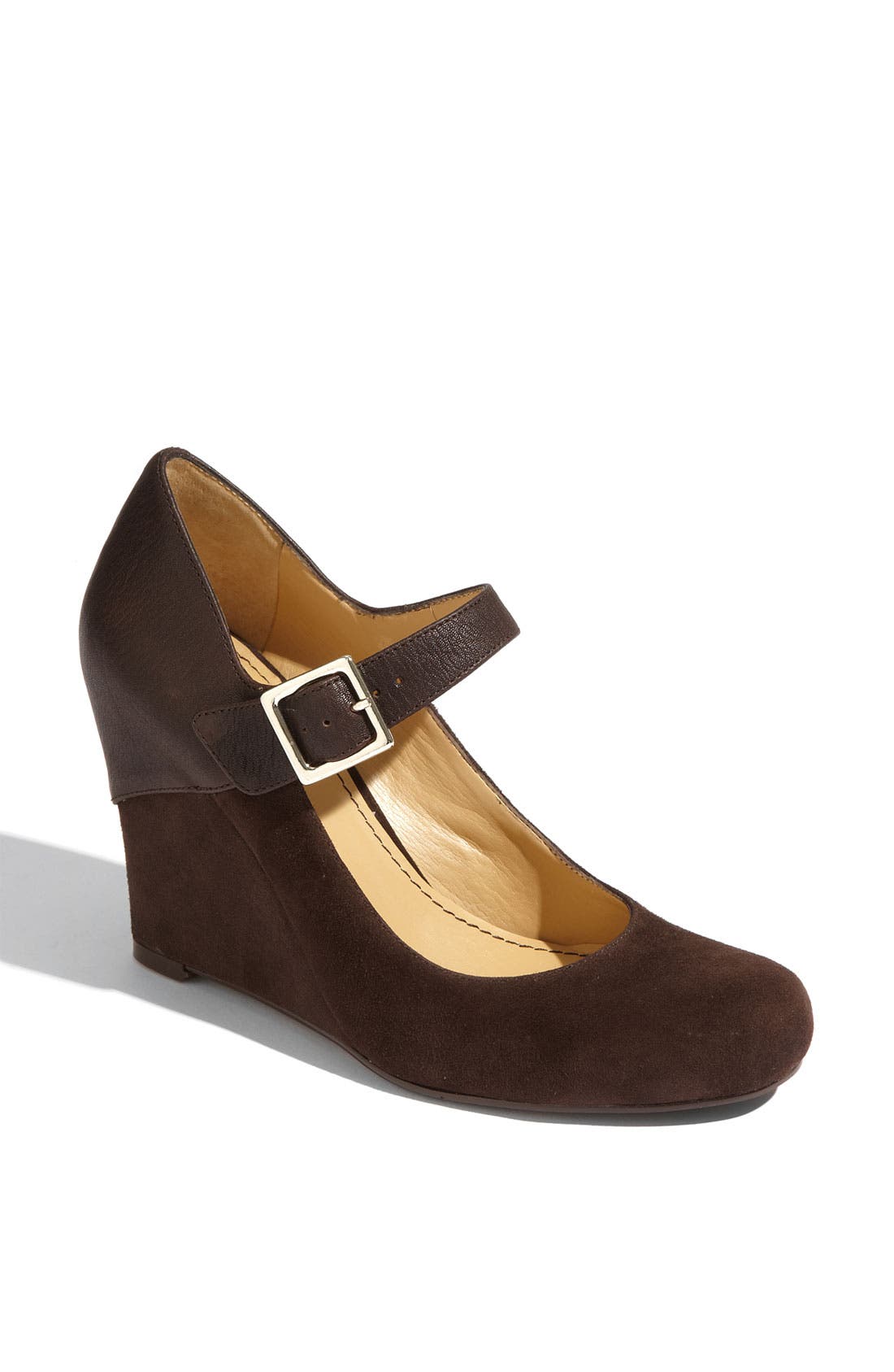 'Shana' Wedge, Main, color, BROWN LEATHER SUEDE