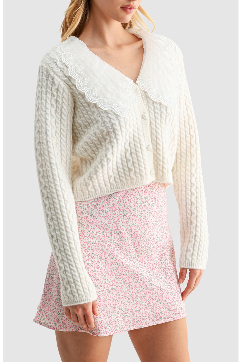 Lace Collar Cable Stitch Cardigan, Alternate, color, CREAM