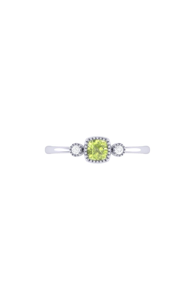 LuvMyJewelry Cushion Cut Peridot & Diamond Birthstone Ring in 14K Gold, Alternate, color, White Gold