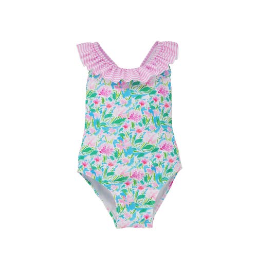Flap Happy Upf 50+ Mindy Crossback Swimsuit For Girls In Lotus & Lillies