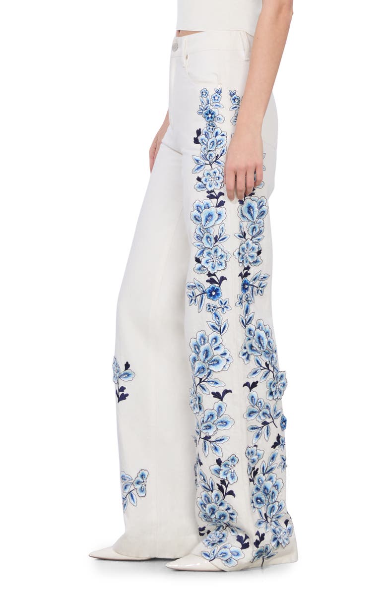 Alice + Olivia Weezy Floral Embroidered Bootcut Jeans, Alternate, color, Off White