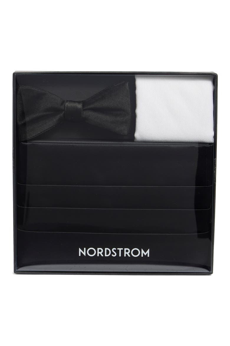 Formal Silk Cummerbund & Pre-Tied Bow Tie Set, Alternate, color, BLACK