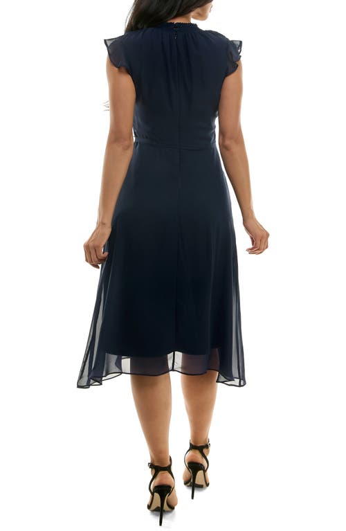Shop Nina Leonard Flutter Sleeve Chiffon Midi Dress In Navy