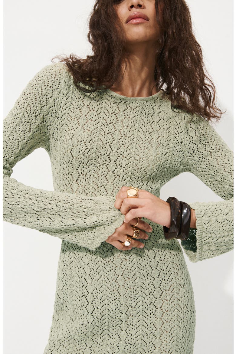 Long Sleeve Sheer Cotton Blend Pointelle Dress, Alternate, color, PASTEL GREEN
