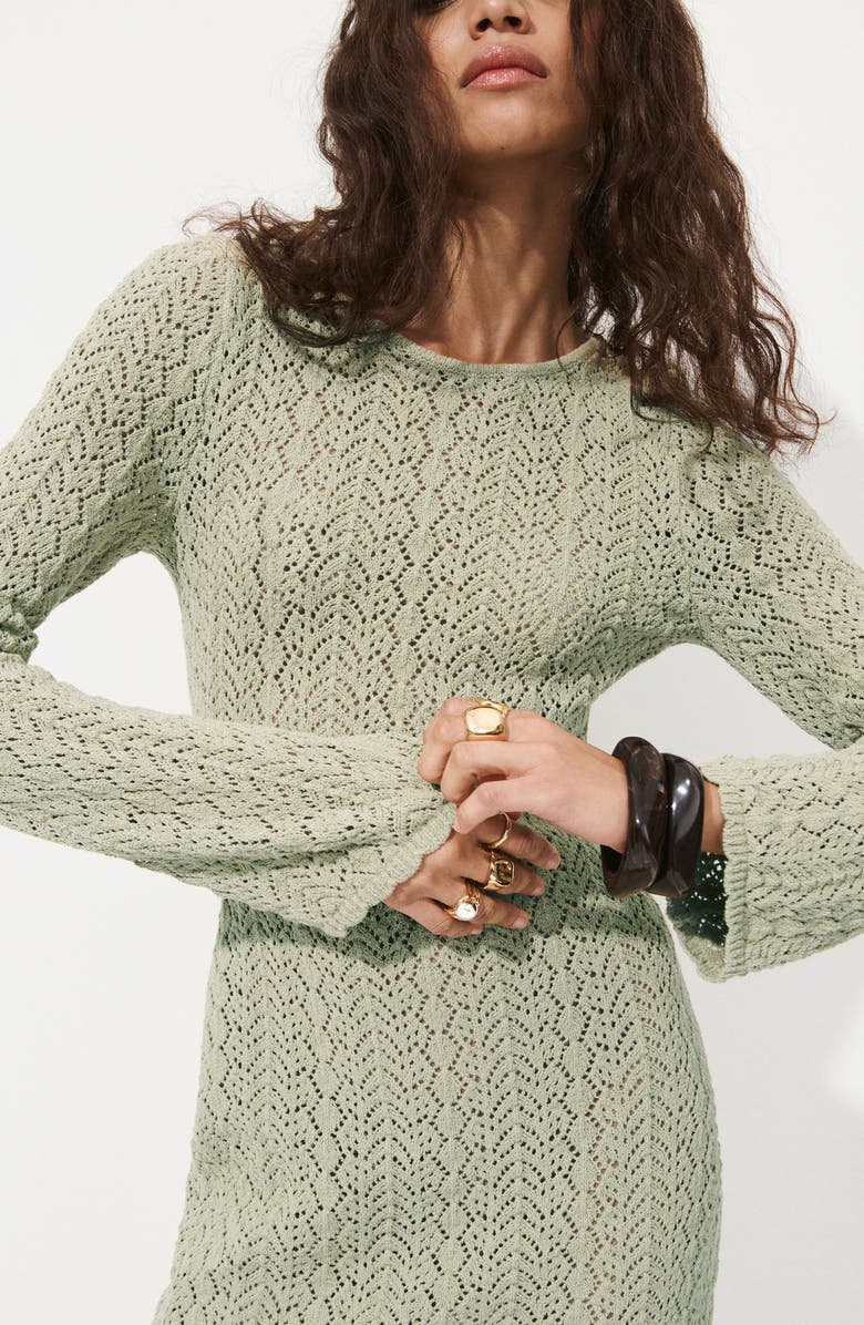 MANGO Long Sleeve Sheer Cotton Blend Pointelle Dress, Alternate, color,
