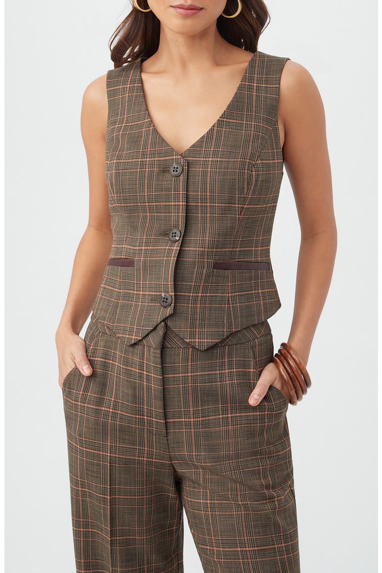 Kofi Plaid V-Neck Vest, Main, color, BROWN MULTI