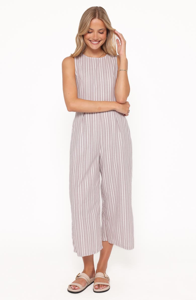 Petal & Pup Ester Sleeveless Crop Cotton Jumpsuit, Alternate, color, Beige/ White Stripe