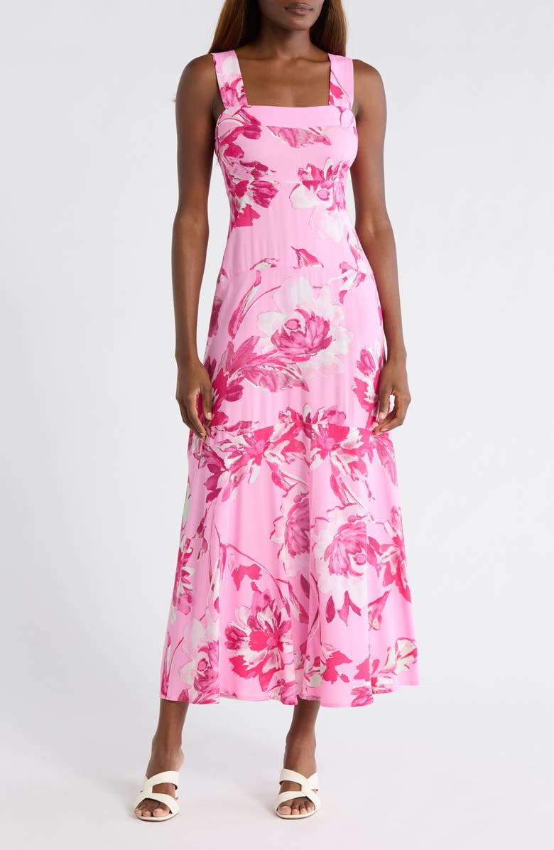 Vince Camuto Floral Tiered Maxi Dress, Main, color, Raspberry Sorbet