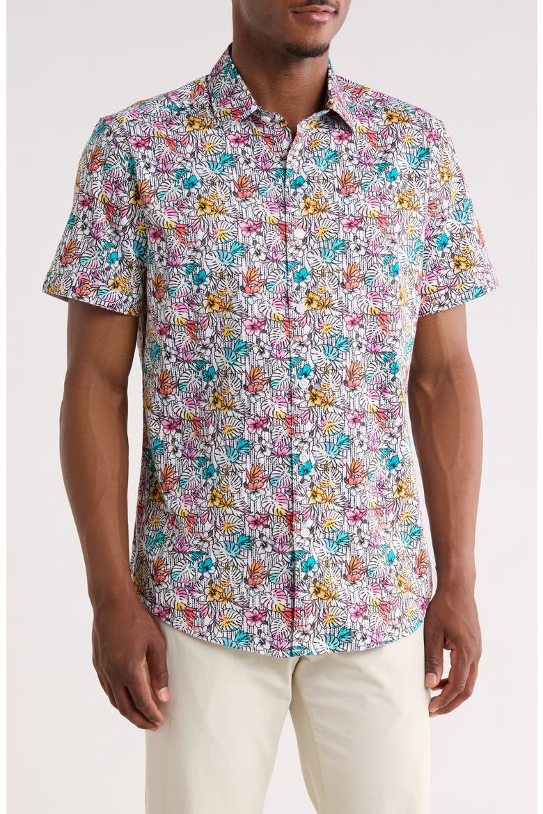 Benloch Short Sleeve Cotton Button-Up Shirt, Main, color, WHITE MULTI