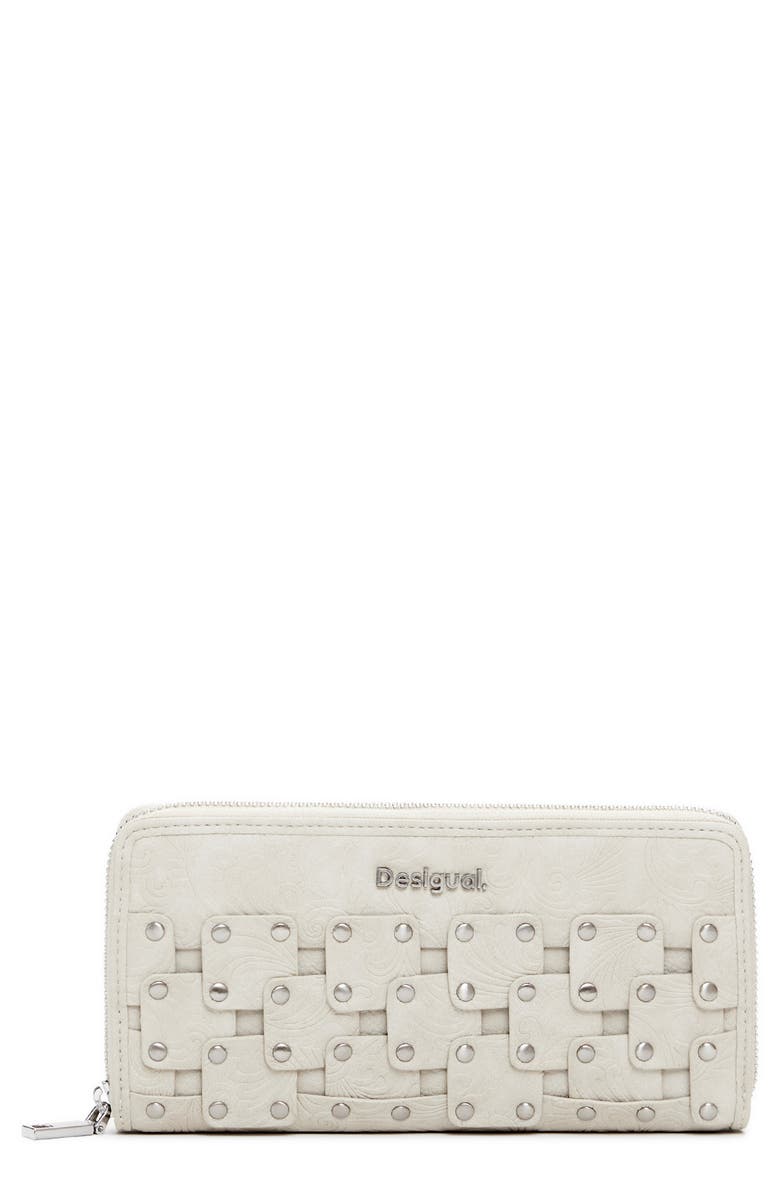 Desigual Embossed Faux Leather Long Wallet, Main, color, Light Gray