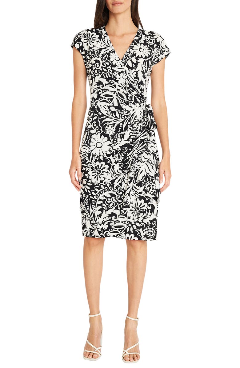 Maggy London Matte Jersey Short Sleeve Wrap Dress, Main, color, 