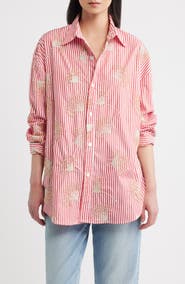 CISSA Beaded Oversized Striped Cotton Shirt