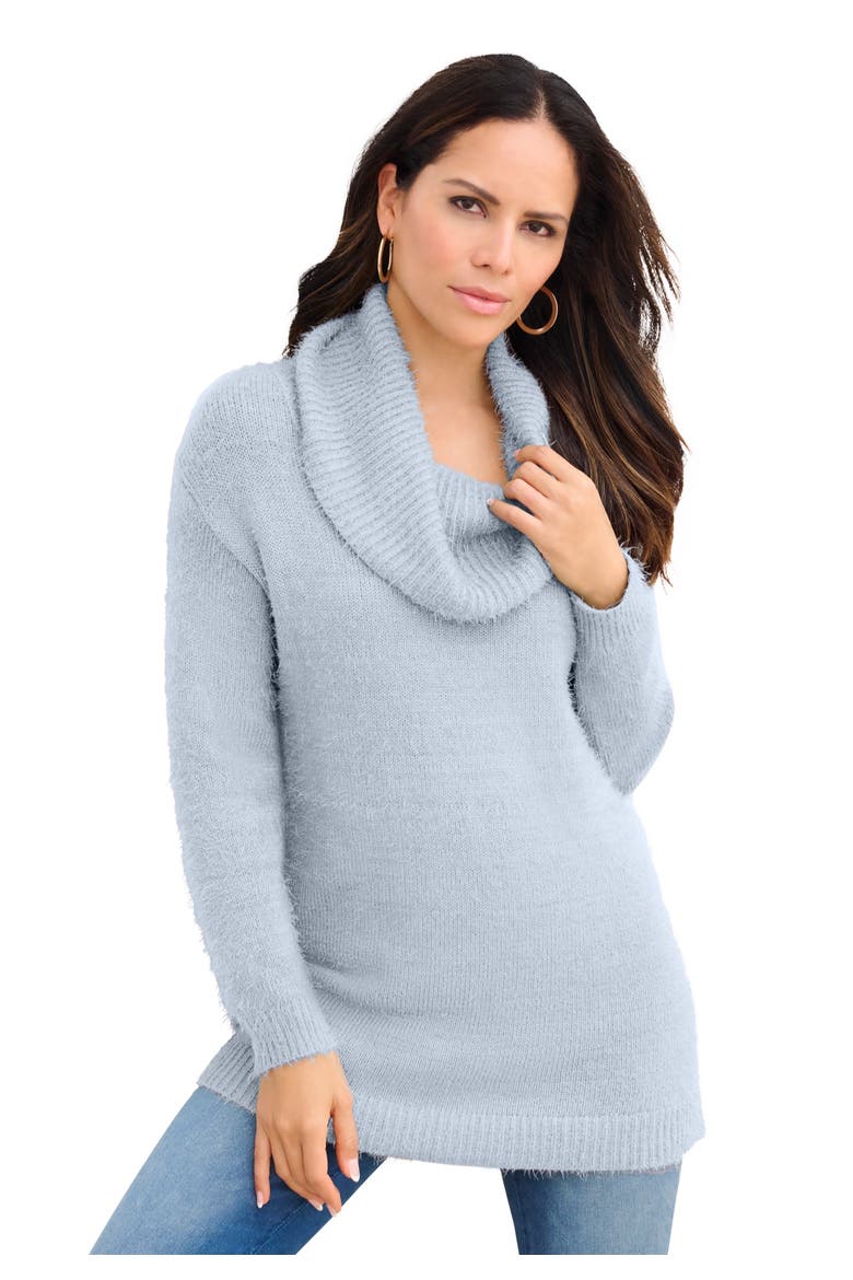 Eyelash Cowl Neck Sweater, Main, color, PEARL GREY