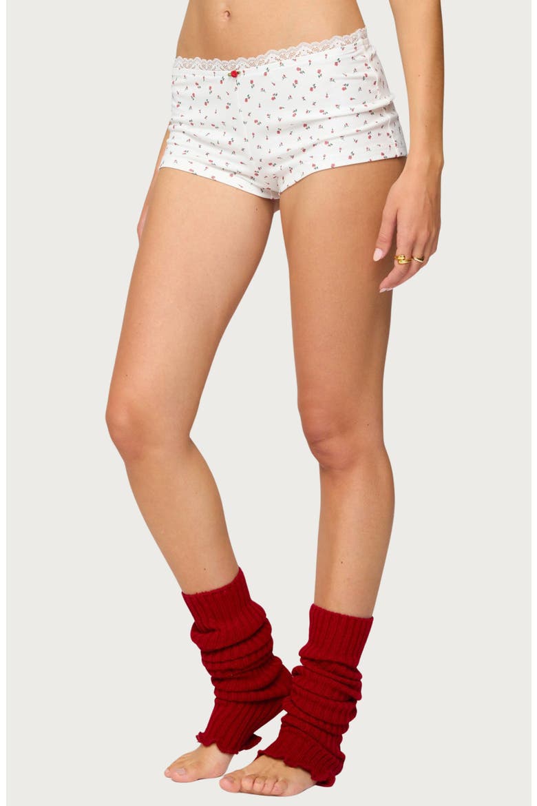 Viola Lace Trim Flotal Shorts, Alternate, color, WHITE