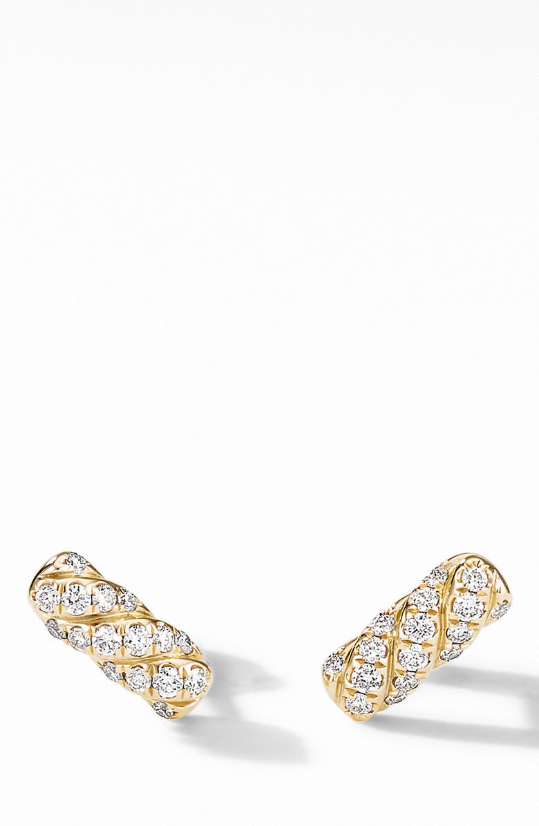 David Yurman Barrel Stud Earrings in 18K Yellow Gold with Diamonds, Main, color, 