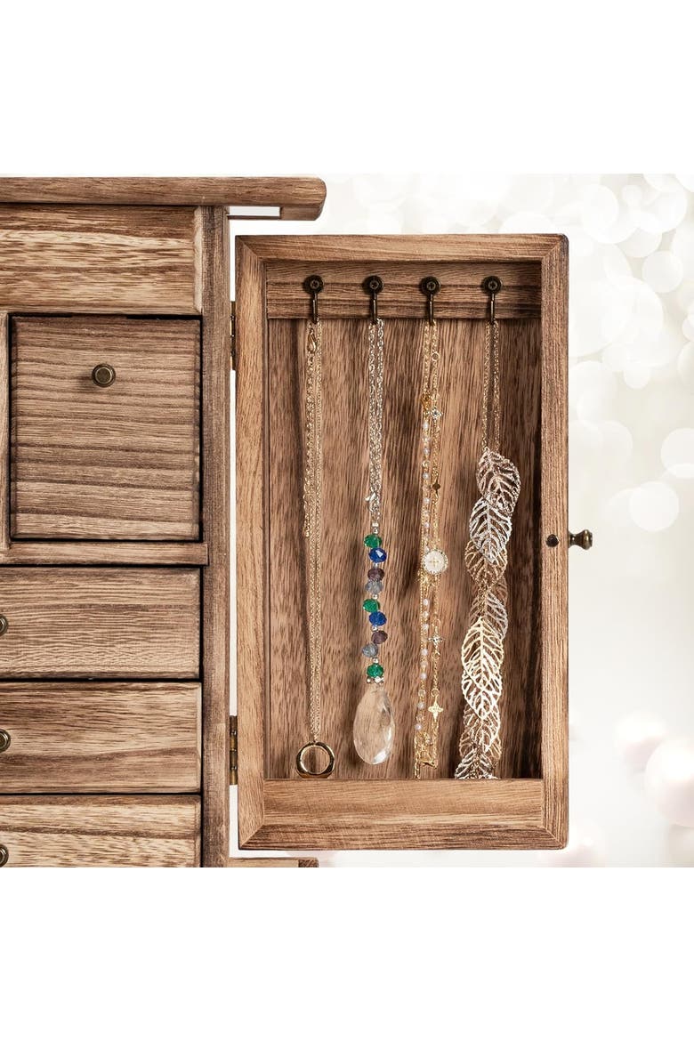 Wooden Tabletop Jewelry Armoire, Alternate, color, Rustic Brown