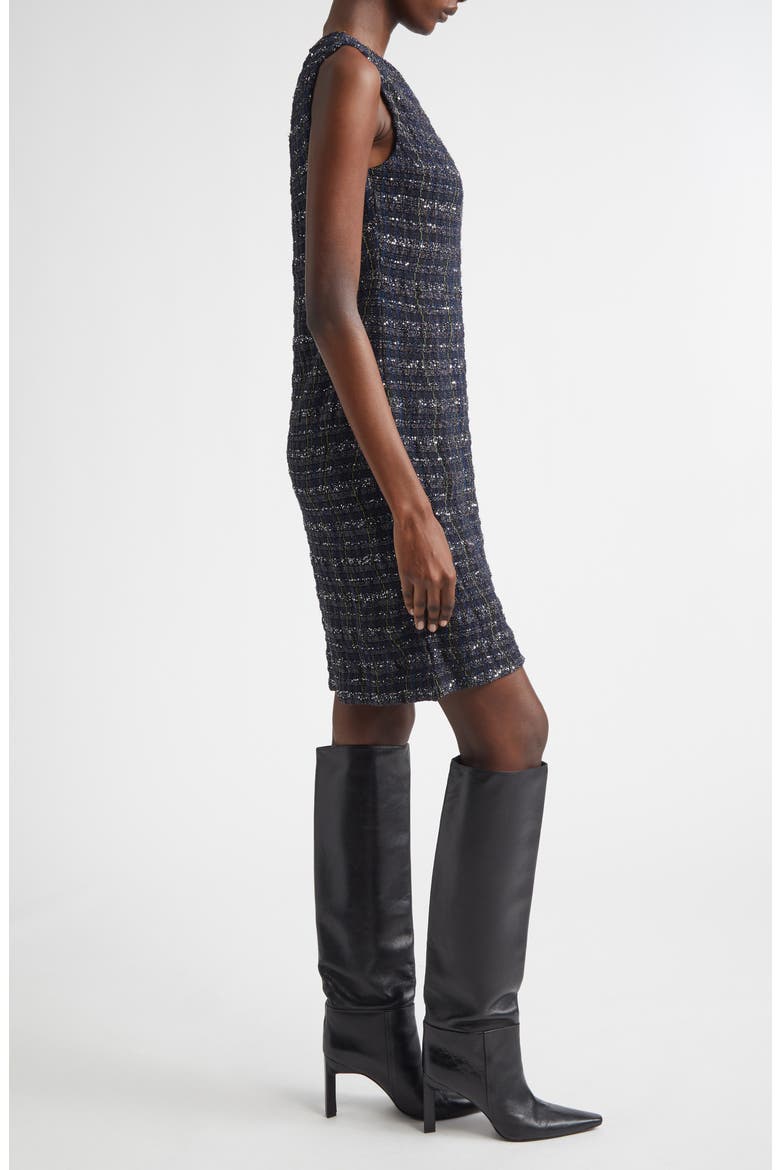 Sequin Check Sheath Dress, Alternate, color, BLUE TONES