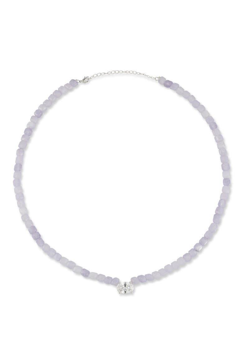 Rhodium Plated Beaded Oval Necklace, Alternate, color, SILVER