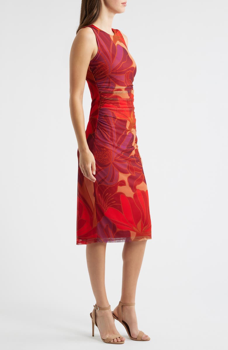 Vince Camuto Floral Mesh Body-Con Midi Dress, Alternate, color, Red Multi