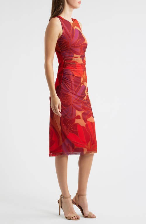 Vince Camuto Floral Mesh Body-con Midi Dress In Red