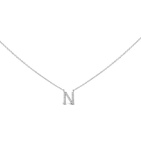 10K White Gold Diamond Accent "A-Z" Block Initial Pendant Necklace