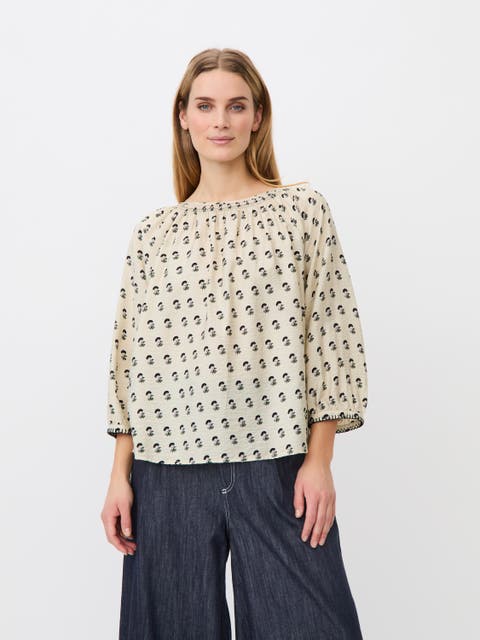 Boat Neck Gathered Blouse
