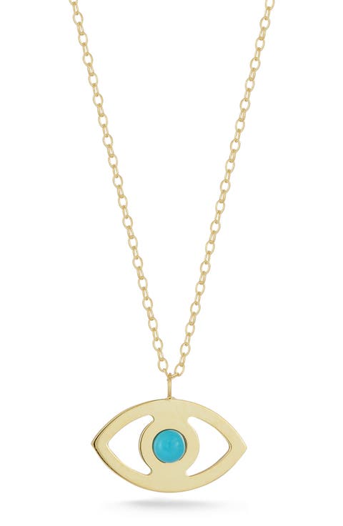 14K Gold Evil Eye Pendant Necklace