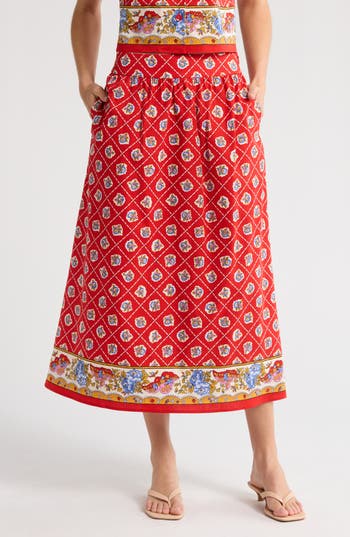 Wayf Josefina Cotton Blend Skirt In Red