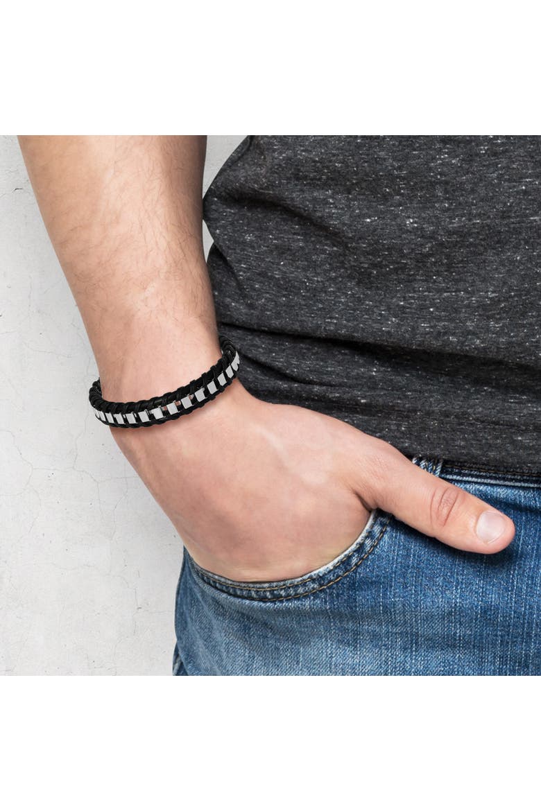 Men's Woven & Stainless Link Bracelet, Black, Magnetic Clasp - 8.5'', Alternate, color, Black