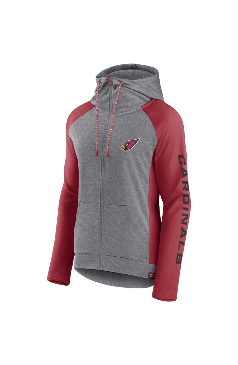 FANATICS Women's Fanatics Branded Heather Gray/College Cardinal Arizona Cardinals Blind Side Lightweight Full-Zip Hoodie, Alternate, color, Heather Gray