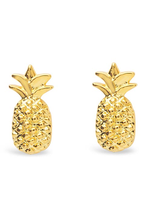 14K Yellow Gold Vermeil Pineapple Stud Earrings