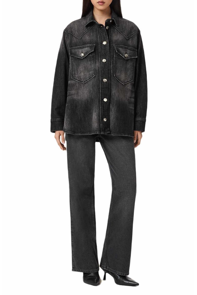 Bryn Denim Button-Up Shirt, Alternate, color, WASHED BLACK