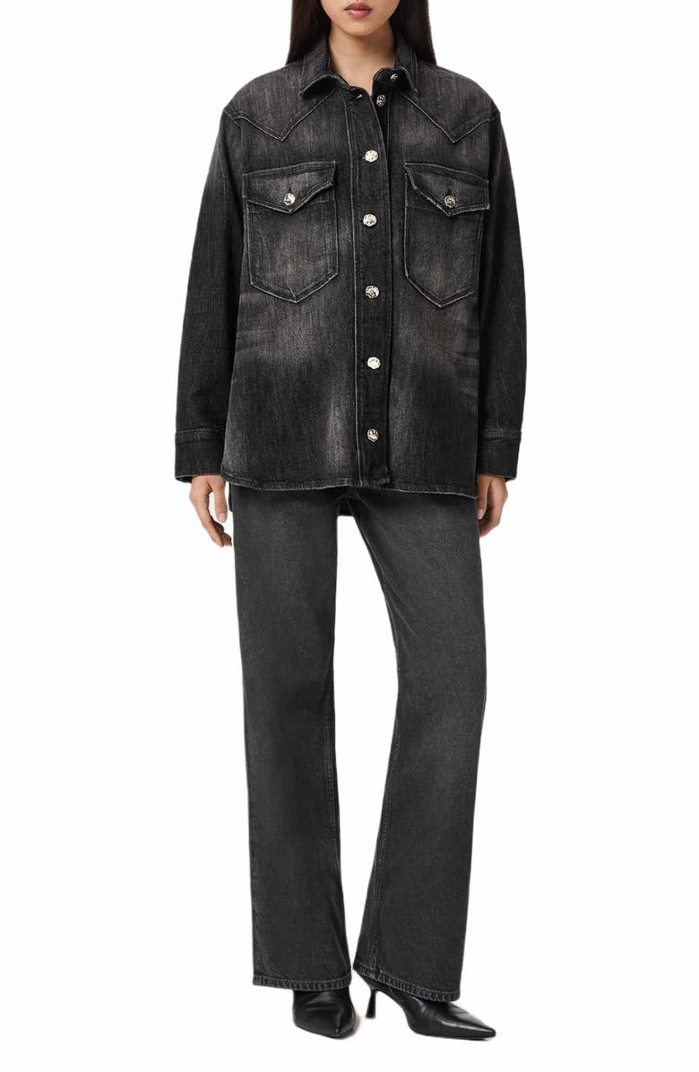AllSaints Bryn Denim Button-Up Shirt, Alternate, color, Washed Black