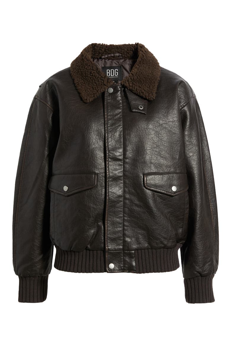 Brooklyn Faux Leather Aviator Jacket, Alternate, color, BROWN