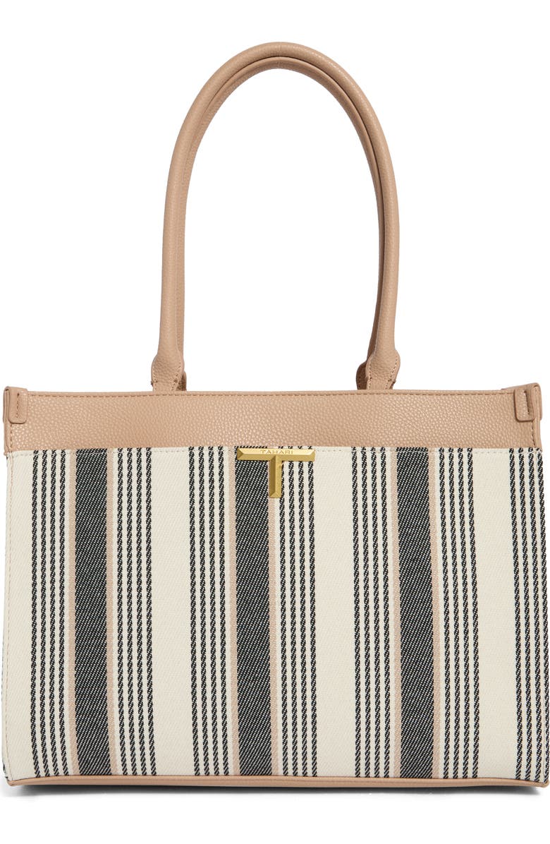T Tahari Delano Stripe Tote Bag, Main, color, Wheat