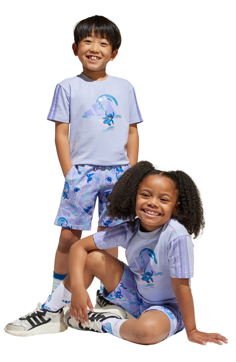 adidas Originals x Disney Kids' Lilo & Stitch Graphic T-Shirt & Shorts Set, Alternate, color, Violet Tone/ Light Purple