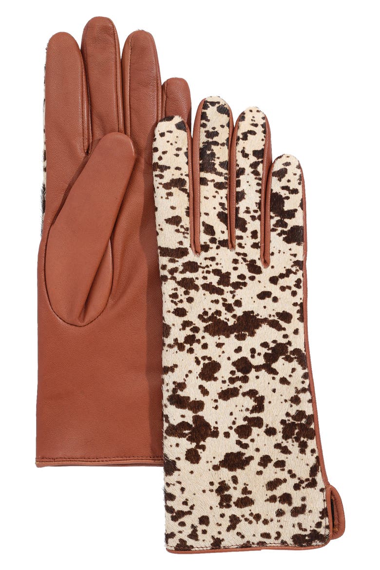 Calf Hair and Leather Gloves, Alternate, color, COGNAC