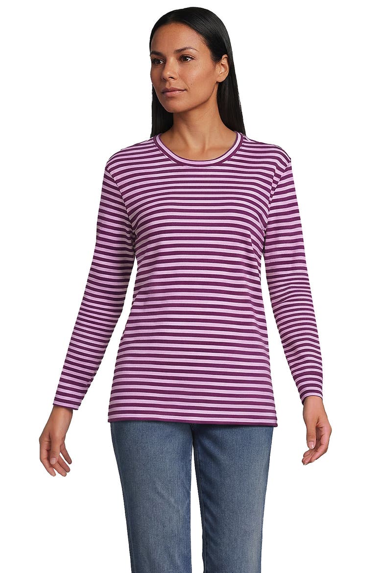 Cotton Relaxed Long Sleeve Crew Neck, Main, color, Light Raspberry/Orchid Stripe