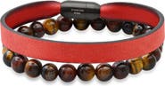 STEELTIME Men's 2-Piece Genuine Tiger's Eye Bracelet Set