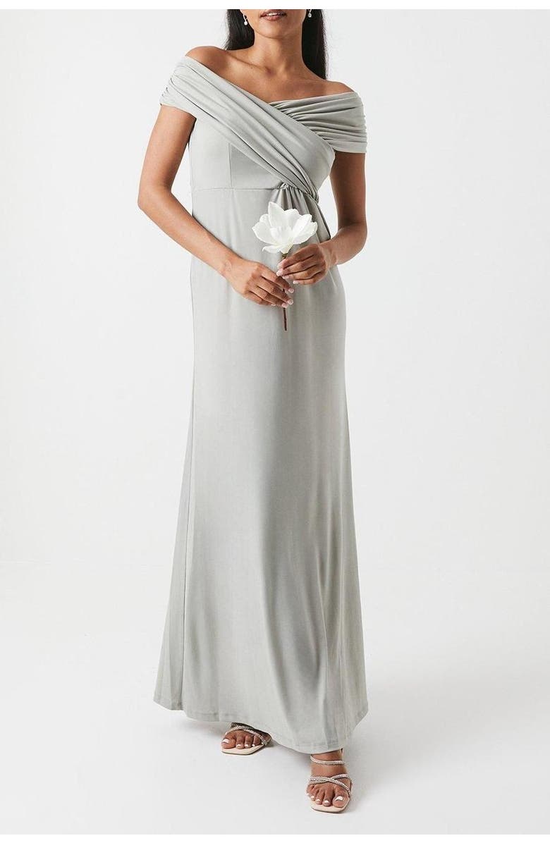 Coast Bardot Ruched Jersey Bridesmaid Dress, Alternate, color, Sage