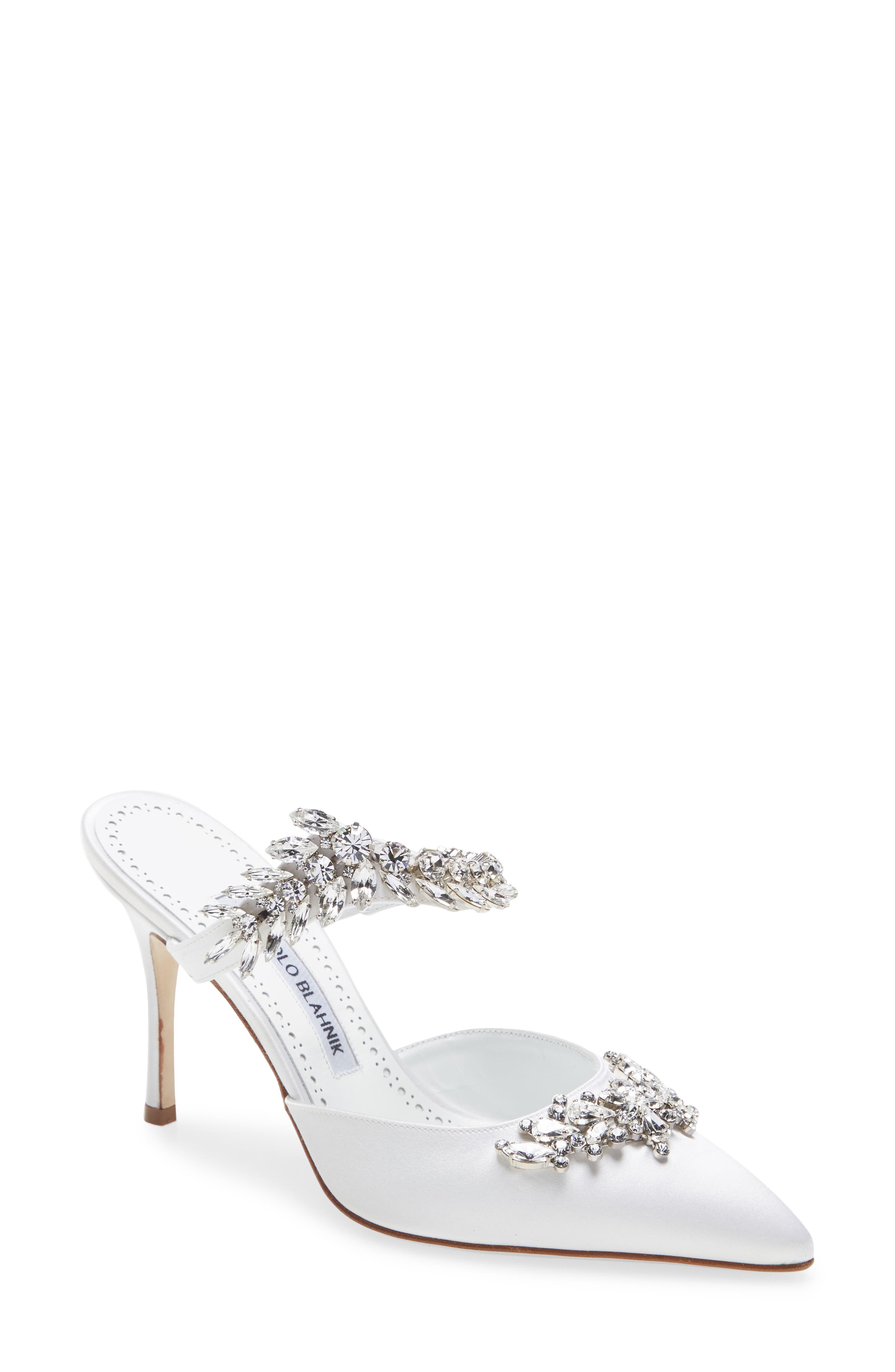 Manolo Blahnik Lurum Crystal Leaf Mule, Main, color, 